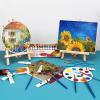 imageESRICH Acrylic Paint Canvas Set52 Piece Professional Painting Supplies Kit with 2 Wood Easel2  12Colors2  10 BrushesCircular Canvas EtcPremium Paint Kit for KidsStudents Artists and Beginner24 Color