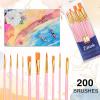 imageESRICH Paint Brushes Set20 Packs 200 Pcs Acrylic Paint Brush SetAcrylic Oil Watercolor Face Nail Art Miniature DetailingRock PaintingPainting Artist Professional KitsGreenPink