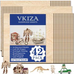 image12 Pack Basswood Sheets for Crafts 12x18x18 Inch 3mm Thick Unfinished Plywood for Laser Cutting ampamp Engraving DIY Ornaments and Architectural ModelBasswood 42Packs