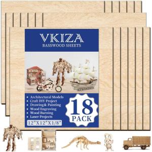 image12 Pack Basswood Sheets for Crafts 12x18x18 Inch 3mm Thick Unfinished Plywood for Laser Cutting ampamp Engraving DIY Ornaments and Architectural ModelBasswood 18Packs