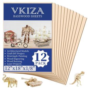 image12 Pack Basswood Sheets for Crafts 12x18x18 Inch 3mm Thick Unfinished Plywood for Laser Cutting ampamp Engraving DIY Ornaments and Architectural Model12Packs