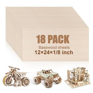 image12 Pack Basswood Sheets for Crafts 12x18x18 Inch 3mm Thick Unfinished Plywood for Laser Cutting ampamp Engraving DIY Ornaments and Architectural ModelBasswood 18 pack