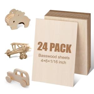image12 Pack Basswood Sheets for Crafts 12x18x18 Inch 3mm Thick Unfinished Plywood for Laser Cutting ampamp Engraving DIY Ornaments and Architectural ModelBasswood 24Packs