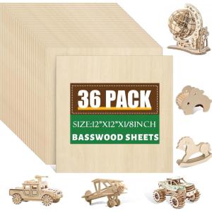 image36 Pack 12x12 Basswood Sheets 18 Inch Unfinished Wood for Crafts Basswood for Laser Cutting ampamp Engraving Wood Burining Basswood Plywood Sheets for Architectural ModelsBasswood 36P
