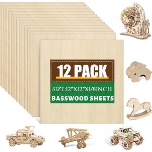 image36 Pack 12x12 Basswood Sheets 18 Inch Unfinished Wood for Crafts Basswood for Laser Cutting ampamp Engraving Wood Burining Basswood Plywood Sheets for Architectural ModelsBasswood 12P