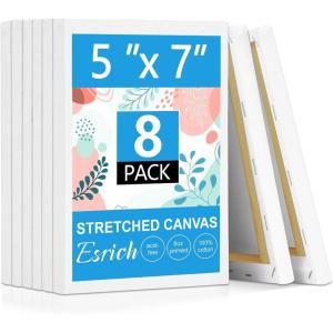 imageESRICH 8 Pack Mini Canvases for Painting 5x5In 25Profile Small Square Canvases Primed Cotton Small Stretched Canvas for Kids Painting Supplies Such as Painting PartiesSchoolampampHome Decor Projects5x7in8P