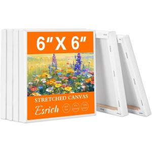 imageESRICH 8 Pack Mini Canvases for Painting 5x5In 25Profile Small Square Canvases Primed Cotton Small Stretched Canvas for Kids Painting Supplies Such as Painting PartiesSchoolampampHome Decor Projects6x6in6P