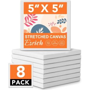 imageESRICH 8 Pack Mini Canvases for Painting 5x5In 25Profile Small Square Canvases Primed Cotton Small Stretched Canvas for Kids Painting Supplies Such as Painting PartiesSchoolampampHome Decor Projects5x5in8P