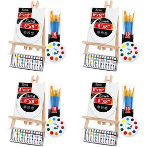imageESRICH Acrylic Paint Canvas Set104 Piece Professional Painting Supplies Kit with 4 Wood Easel4  12Colors4  10 Paint BrushesCanvas EtcPremium Paint Kit for Kids Students Artists Beginner
