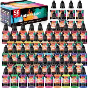 imageESRICH Airbrush Paint 52 Colors 1 oz with 4 ThinnerAir Brush Painting Set Acrylic Ready to Spray Air Brushes PaintWaterBased Airbrush Paint Set for MetalPlasticCanvasWoodAir brush Paint Kit52 color