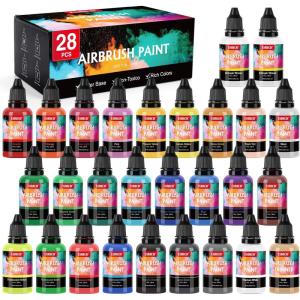 imageESRICH Airbrush Paint 52 Colors 1 oz with 4 ThinnerAir Brush Painting Set Acrylic Ready to Spray Air Brushes PaintWaterBased Airbrush Paint Set for MetalPlasticCanvasWoodAir brush Paint Kit26 color