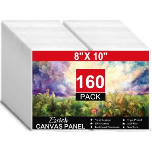 imageESRICH Canvas Boards for Painting 5 Pack Canvases for Painting 8x10 Cotton Primed Acid Free Blank Canvas Panels for Oil Paint Watercolor Acrylic Paint Gouache and Tempera810in 160pack