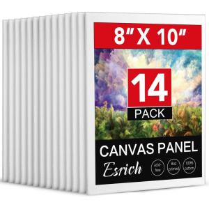 imageESRICH Canvas Boards for Painting 5 Pack Canvases for Painting 8x10 Cotton Primed Acid Free Blank Canvas Panels for Oil Paint Watercolor Acrylic Paint Gouache and Tempera810in 14pack