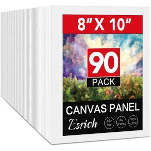 imageESRICH Canvas Boards for Painting 5 Pack Canvases for Painting 8x10 Cotton Primed Acid Free Blank Canvas Panels for Oil Paint Watercolor Acrylic Paint Gouache and Tempera810in 90pack