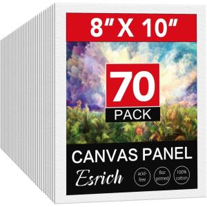 imageESRICH Canvas Boards for Painting 5 Pack Canvases for Painting 8x10 Cotton Primed Acid Free Blank Canvas Panels for Oil Paint Watercolor Acrylic Paint Gouache and Tempera810in 70pack