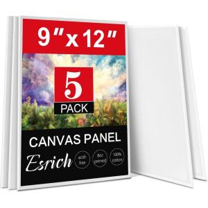 imageESRICH Canvas Boards for Painting 5 Pack Canvases for Painting 8x10 Cotton Primed Acid Free Blank Canvas Panels for Oil Paint Watercolor Acrylic Paint Gouache and Tempera912in 5pack