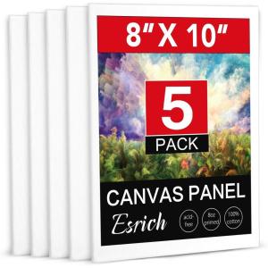 imageESRICH Canvas Boards for Painting 5 Pack Canvases for Painting 8x10 Cotton Primed Acid Free Blank Canvas Panels for Oil Paint Watercolor Acrylic Paint Gouache and Tempera810in 5pack