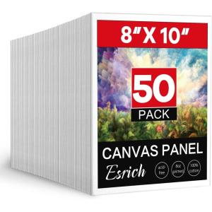 imageESRICH Canvas Boards for Painting 5 Pack Canvases for Painting 8x10 Cotton Primed Acid Free Blank Canvas Panels for Oil Paint Watercolor Acrylic Paint Gouache and Tempera810in 50pack