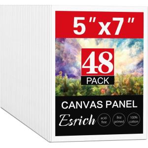 imageESRICH Canvas Boards for Painting 5x7IN 48 Pack Small Canvases for Painting Canvas Primed AcidFree Blank Canvas Panels for Oil Paint Watercolor Acrylic Paint Gouache ampamp Tempera