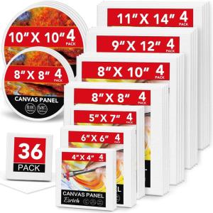 imageESRICH Canvases for Painting 8Pack Painting Canvas with 9x128x104x6Canvas Panels for Oil PaintWatercolorAcrylic PaintGouache and Tempera36 Packs Canvas Panel  9 Sizes4 of Each