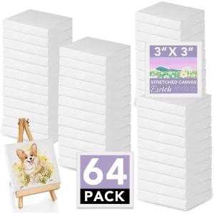 imageESRICH Mini Canvases for Painting 3x3IN Canvas in Bulk 64Pack 25In Profile Small Square Canvas Blank Canvases are Great for School Projects and Kids Birthday Parties Home Decor Project3x3in64 Packs