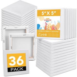 imageESRICH Mini Canvases for Painting 3x3IN Canvas in Bulk 64Pack 25In Profile Small Square Canvas Blank Canvases are Great for School Projects and Kids Birthday Parties Home Decor Project5x5in36 Packs