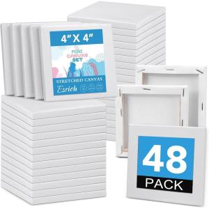 imageESRICH Mini Canvases for Painting 3x3IN Canvas in Bulk 64Pack 25In Profile Small Square Canvas Blank Canvases are Great for School Projects and Kids Birthday Parties Home Decor Project4x4in48 Packs