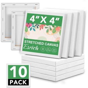 imageESRICH Mini Canvases for Painting4x4In Canvas in Bulk 10Pack 25In Profile Small Square Canvas Blank Canvases are Great for School Projects and Kids Birthday Parties Home Decor Project