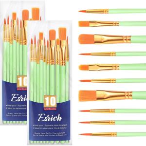 imageESRICH Paint Brushes Set20 Packs 200 Pcs Acrylic Paint Brush SetAcrylic Oil Watercolor Face Nail Art Miniature DetailingRock PaintingPainting Artist Professional KitsGreenGreen