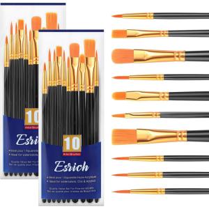 imageESRICH Paint Brushes Set20 Packs 200 Pcs Acrylic Paint Brush SetAcrylic Oil Watercolor Face Nail Art Miniature DetailingRock PaintingPainting Artist Professional KitsGreenBlack