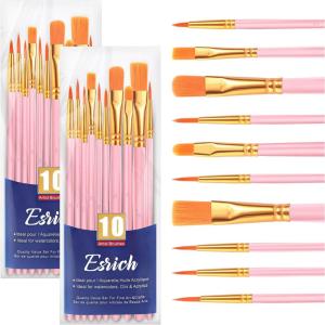 imageESRICH Paint Brushes Set20 Packs 200 Pcs Acrylic Paint Brush SetAcrylic Oil Watercolor Face Nail Art Miniature DetailingRock PaintingPainting Artist Professional KitsGreenPink