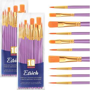 imageESRICH Paint Brushes Set20 Packs 200 Pcs Acrylic Paint Brush SetAcrylic Oil Watercolor Face Nail Art Miniature DetailingRock PaintingPainting Artist Professional KitsGreenPurple