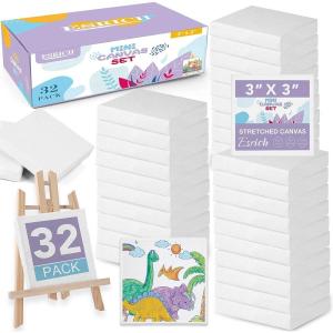 imageESRICH Small Stretched Canvas for Painting 6x6 inch 25Profile Art Primed 16 Pack Canvases for Painting Cotton Small Professional Blank Paint Canvas for Kids and Art Supplies for Acrylics Oils3x3in32 Packs