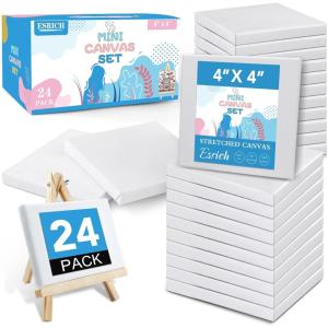 imageESRICH Small Stretched Canvas for Painting 6x6 inch 25Profile Art Primed 16 Pack Canvases for Painting Cotton Small Professional Blank Paint Canvas for Kids and Art Supplies for Acrylics Oils4x4in24 Packs