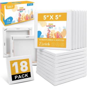imageESRICH Small Stretched Canvas for Painting 6x6 inch 25Profile Art Primed 16 Pack Canvases for Painting Cotton Small Professional Blank Paint Canvas for Kids and Art Supplies for Acrylics Oils5x5in18 Packs