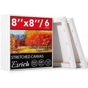 imageESRICH Small Stretched Canvas for Painting 6x6 inch 25Profile Art Primed 8 Pack Canvases for Painting Cotton Small Professional Blank Paint Canvas for Kids and Art Supplies for Acrylics Oils6 Packs Stretched Canvas  88in
