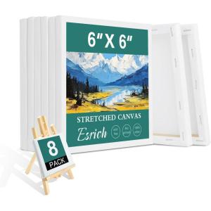 imageESRICH Small Stretched Canvas for Painting 6x6 inch 25Profile Art Primed 8 Pack Canvases for Painting Cotton Small Professional Blank Paint Canvas for Kids and Art Supplies for Acrylics Oils8 Packs Stretched Canvas  66in