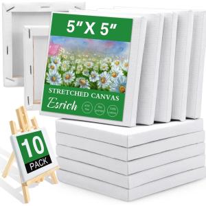 imageESRICH Small Stretched Canvas for Painting 6x6 inch 25Profile Art Primed 8 Pack Canvases for Painting Cotton Small Professional Blank Paint Canvas for Kids and Art Supplies for Acrylics Oils10 Packs Stretched Canvas  55in