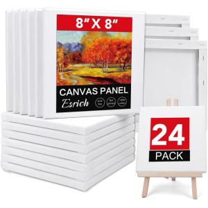 imageESRICH Stretched Canvas for Painting 18x24 Inch 5Pack Large Canvas for Painting Primed AcidFree Cotton Blank Canvases Art Paint Canvases for Oil PaintWatercolorAcrylic PaintGouache and Tempera8X8IN 24 Packs