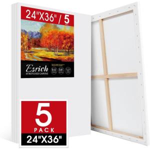 imageESRICH Stretched Canvas for Painting 18x24 Inch 5Pack Large Canvas for Painting Primed AcidFree Cotton Blank Canvases Art Paint Canvases for Oil PaintWatercolorAcrylic PaintGouache and Tempera24X36IN 5 Packs
