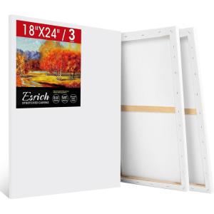imageESRICH Stretched Canvas for Painting 24x36 Inch 2 Pack Large Canvas for Painting Primed AcidFree Cotton Blank Canvases 24x36 Inch Large Painting Canvas for Oil PaintWatercolorAcrylic Paint3Pack18x24 Canvas
