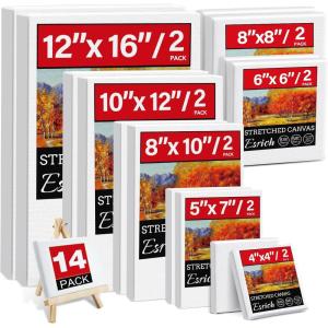 imageESRICH Stretched Canvas for Painting 24x36 Inch 2 Pack Large Canvas for Painting Primed AcidFree Cotton Blank Canvases 24x36 Inch Large Painting Canvas for Oil PaintWatercolorAcrylic Paint14Pack Canvas