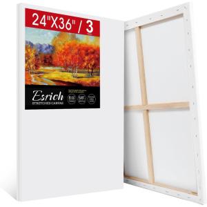 imageESRICH Stretched Canvas for Painting 24x36 Inch 3Pack Large Canvas for Painting Primed AcidFree Cotton Blank Canvases Art Paint Canvases for Oil PaintWatercolorAcrylic PaintGouache and Tempera3 Packs1Sizes 2436in