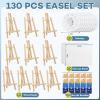 imageESRICH 130PCS Canvas with Easel Set Paint and Sip Kit for AdultsPaint Brushes Canvas Panel Painting KitPainting Supplies Kit for Kids Artists and Beginners to Painting Party130 PCS