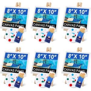 imageESRICH 130PCS Canvas with Easel Set Paint and Sip Kit for AdultsPaint Brushes Canvas Panel Painting KitPainting Supplies Kit for Kids Artists and Beginners to Painting Party78 PCS
