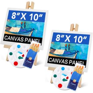 imageESRICH 130PCS Canvas with Easel Set Paint and Sip Kit for AdultsPaint Brushes Canvas Panel Painting KitPainting Supplies Kit for Kids Artists and Beginners to Painting Party26 PCS