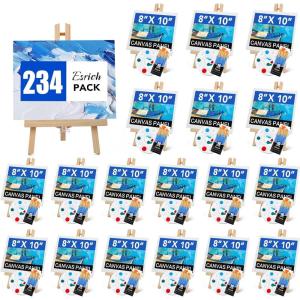 imageESRICH 130PCS Canvas with Easel Set Paint and Sip Kit for AdultsPaint Brushes Canvas Panel Painting KitPainting Supplies Kit for Kids Artists and Beginners to Painting Party234PCS