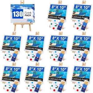 imageESRICH 130PCS Canvas with Easel Set Paint and Sip Kit for AdultsPaint Brushes Canvas Panel Painting KitPainting Supplies Kit for Kids Artists and Beginners to Painting Party130 PCS