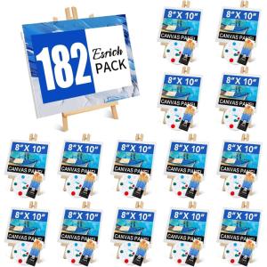 imageESRICH 130PCS Canvas with Easel Set Paint and Sip Kit for AdultsPaint Brushes Canvas Panel Painting KitPainting Supplies Kit for Kids Artists and Beginners to Painting Party182PCS