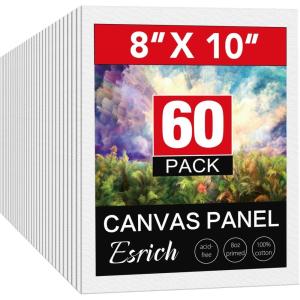 imageESRICH 4x4IN Small Canvases for Painting 24 Pack Mini Canvas Boards Cotton Painting Canvas Primed Acid Free Mini Blank Canvas Panels for Oil PaintWatercolorAcrylic PaintGouacheampampTempera8x10in 60pack